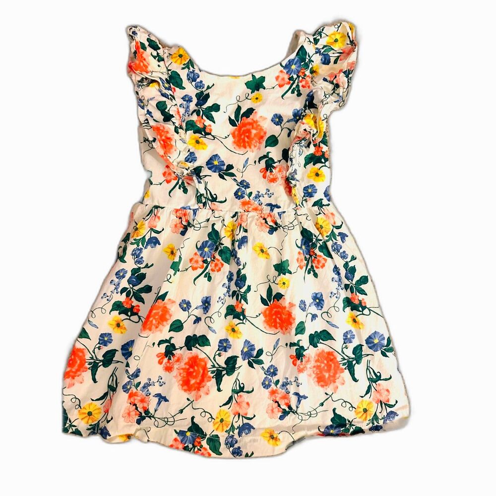 BTween Girls 100% Cotton Bright Floral Print Ruffled Accents Back Open Cut Sz 6